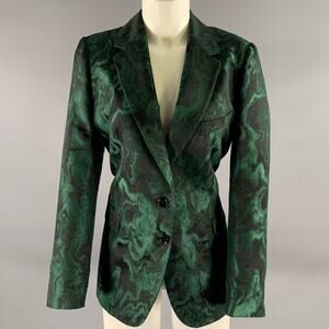 DRIES VAN NOTEN Size 12 Green Black Silk Blend Blazer